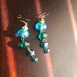 Gold Plate Blue CZ Stone Dangle Earrings